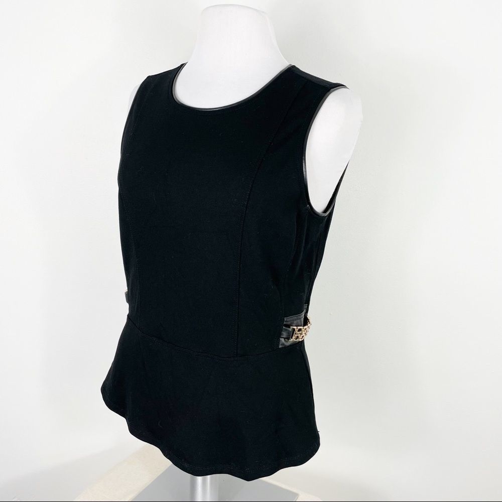 Vintage Cache Zip Back Peplum Top Vegan Leather Trim Y2K